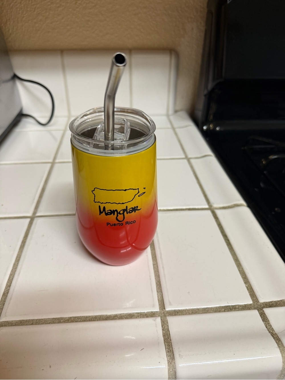 Puerto Rico Yellow-Red Insulated Wine Tumbler with Straw